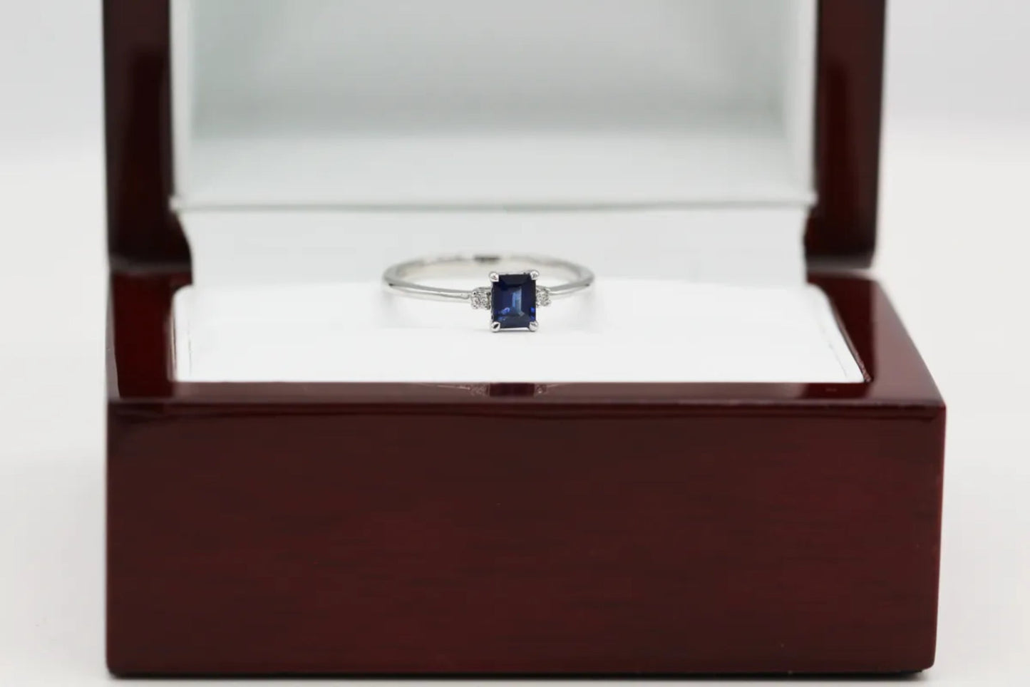 14KT White Gold Dainty Sapphire and Diamond Ring Gillespie Fine Jewelers
