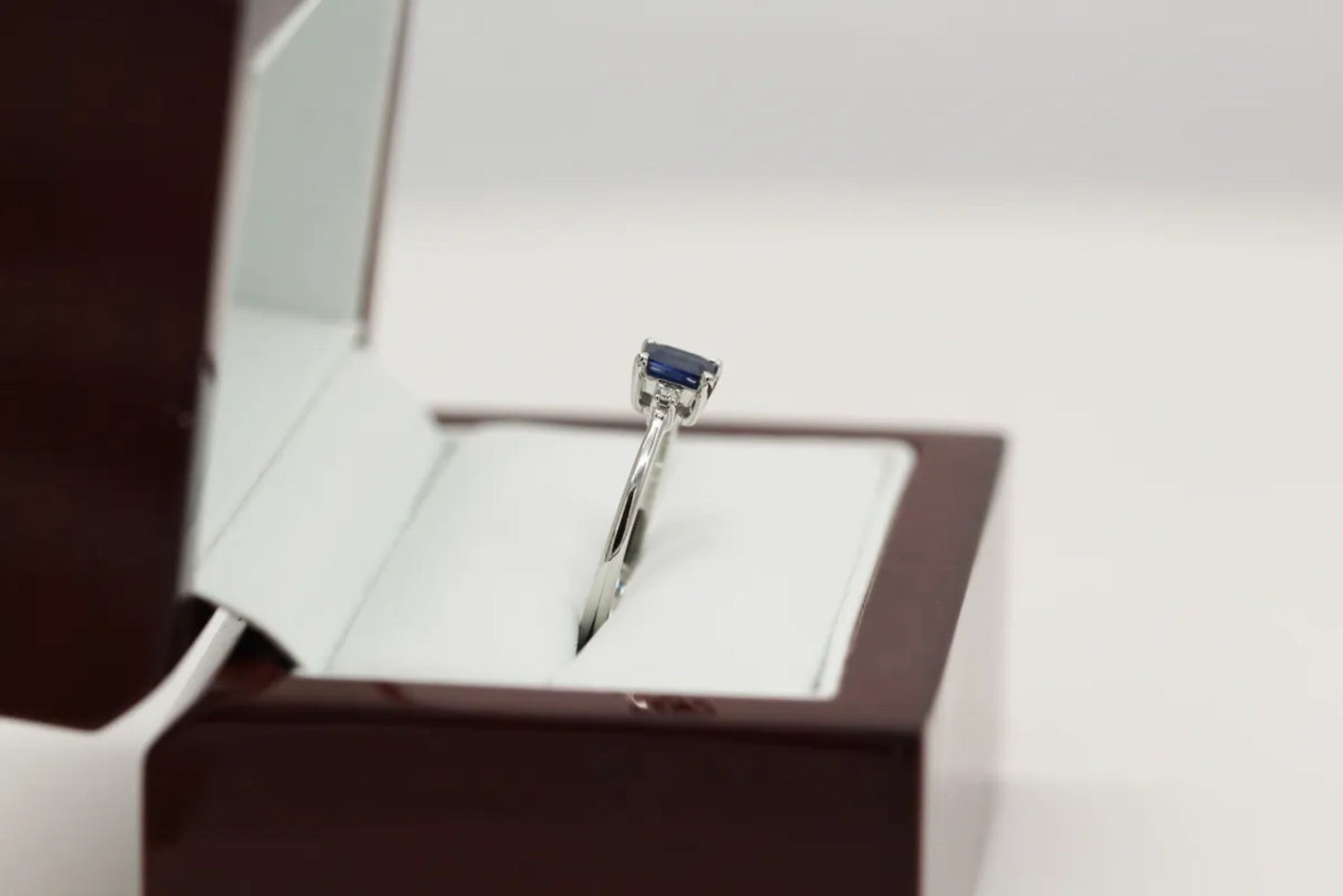 14KT White Gold Dainty Sapphire and Diamond Ring Gillespie Fine Jewelers