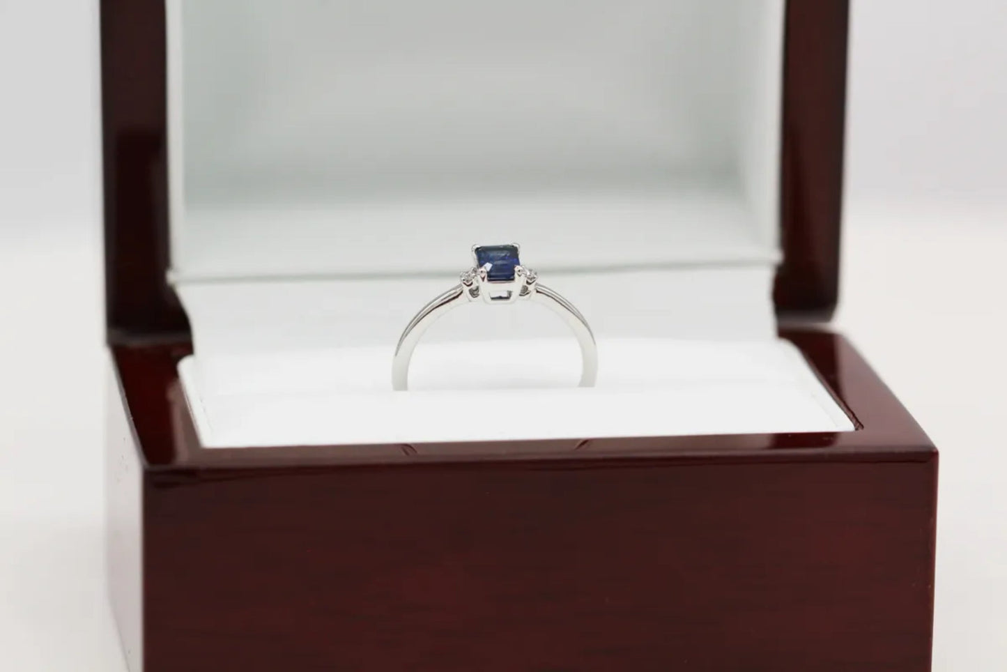 14KT White Gold Dainty Sapphire and Diamond Ring Gillespie Fine Jewelers