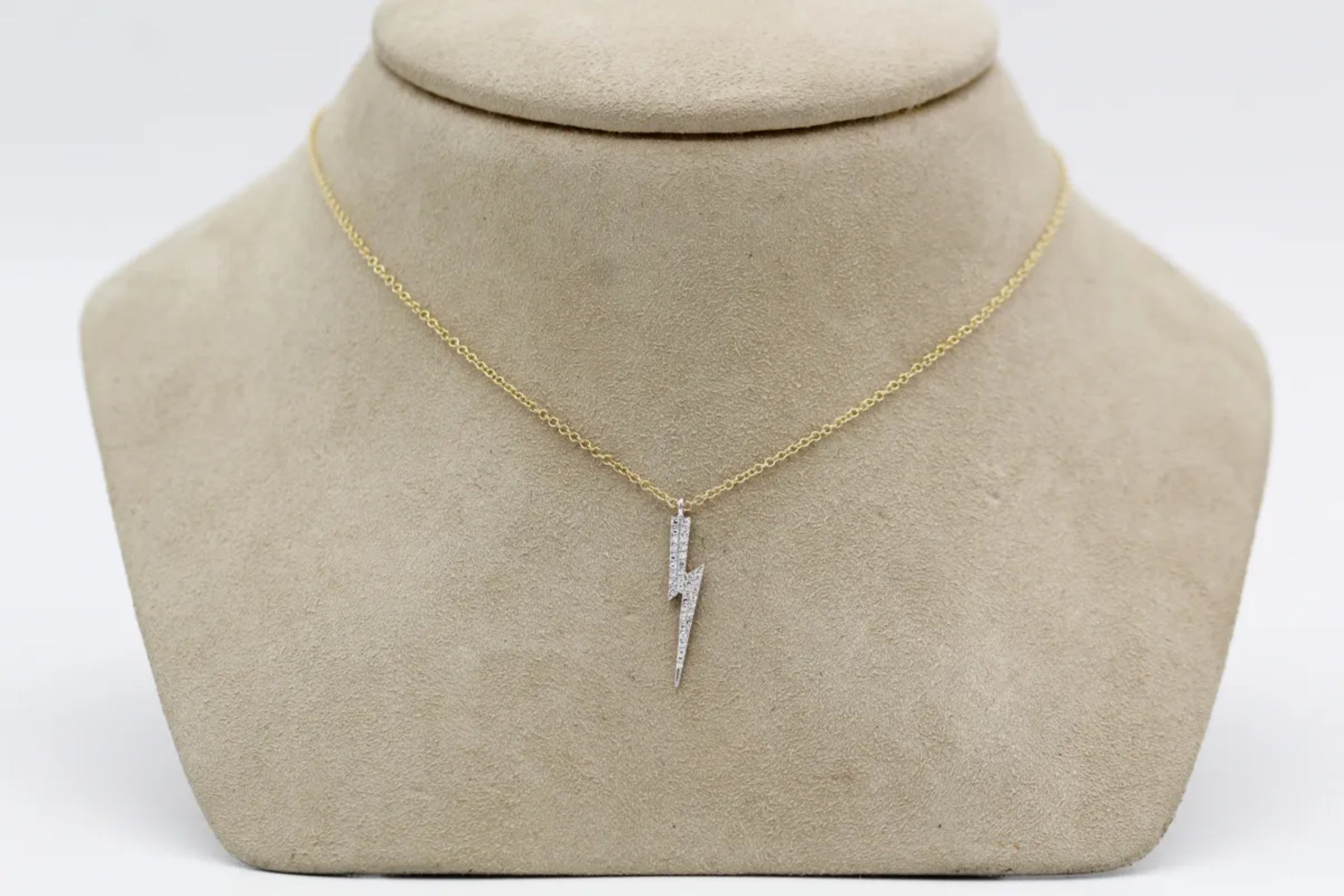 14KT White and Yellow Gold Diamond Lightning Bolt Necklace