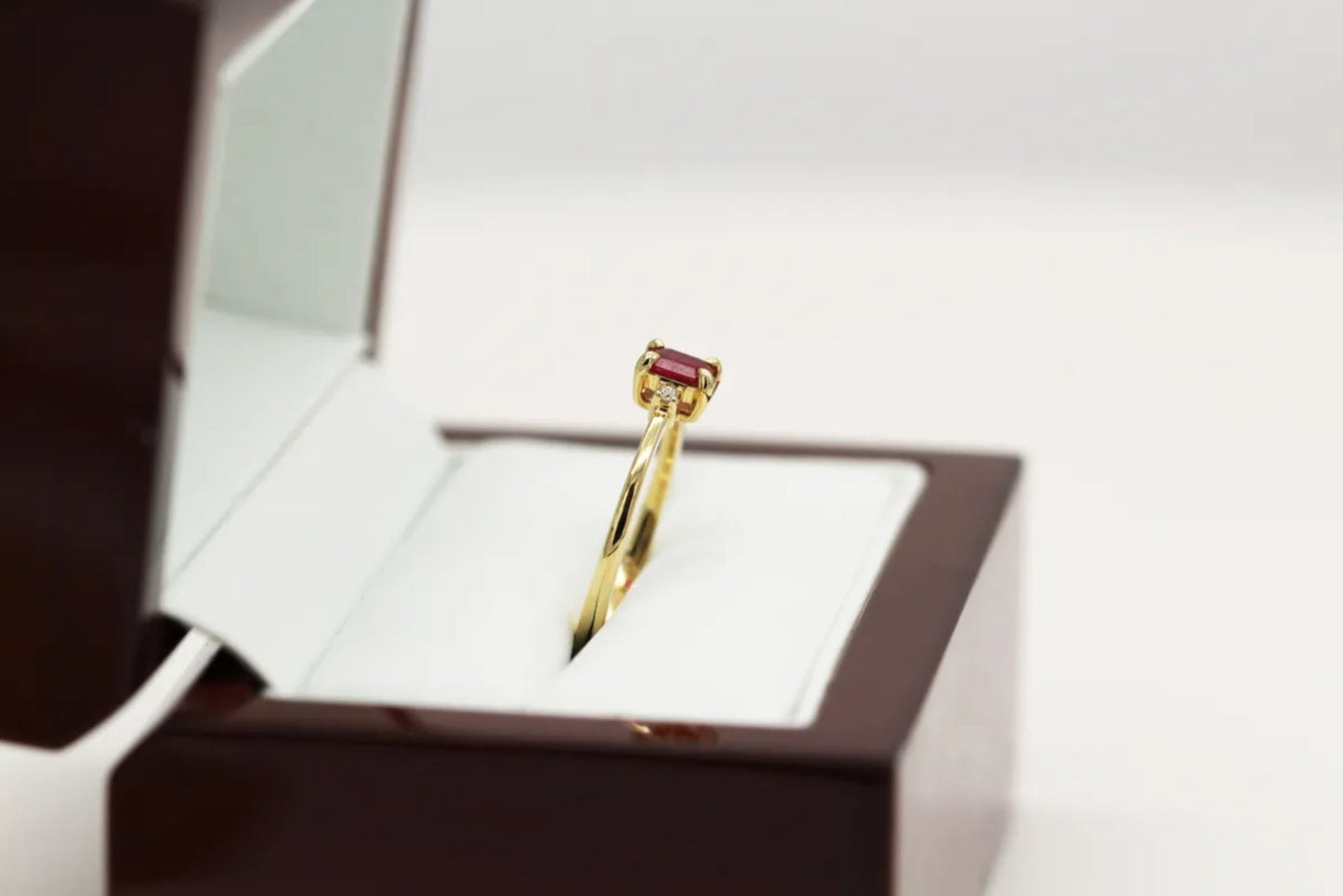 14KT Yellow Gold Dainty Ruby and Diamond Ring Gillespie Fine Jewelers