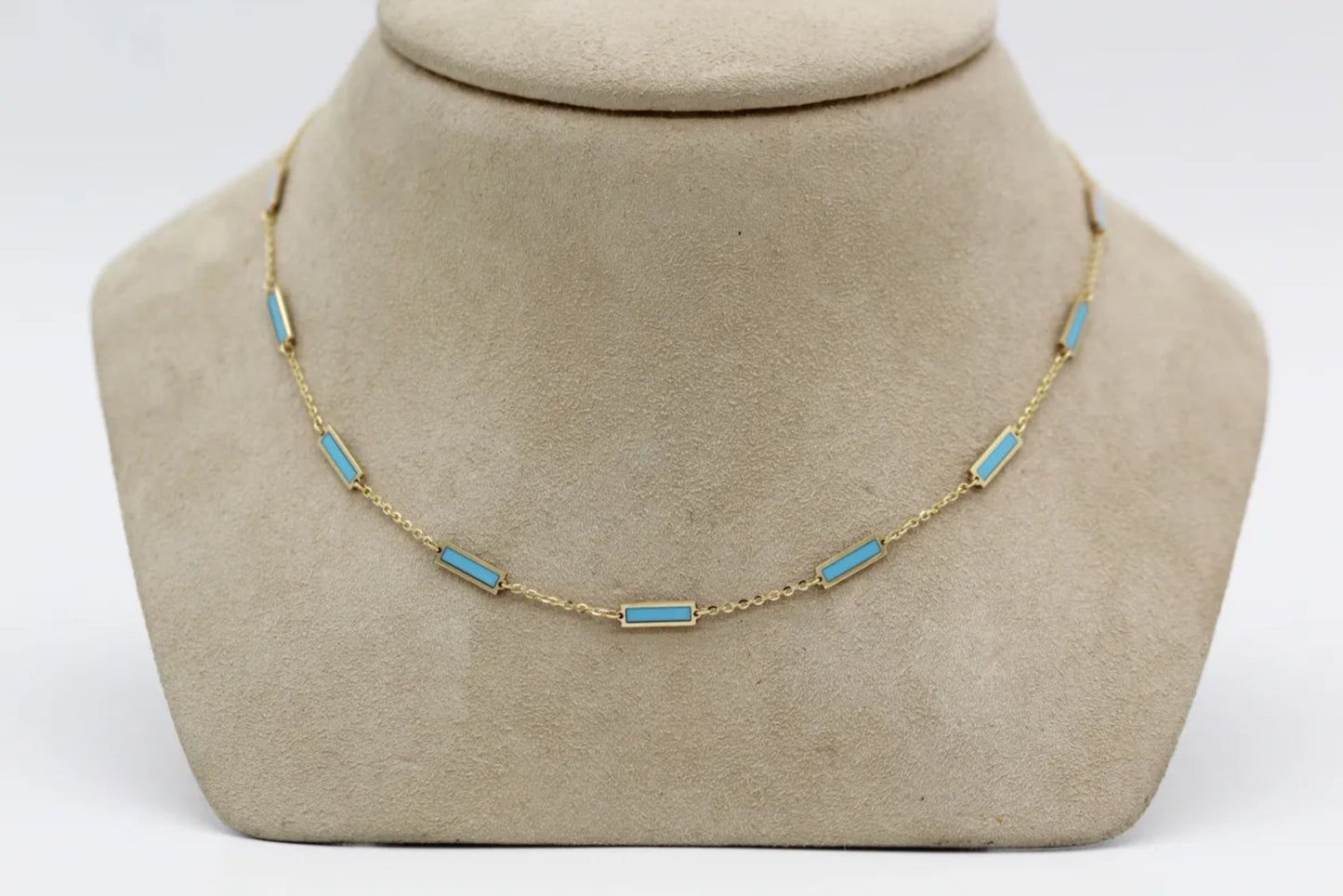 14KT Yellow Gold Turquoise Bar Necklace Gillespie Fine Jewelers