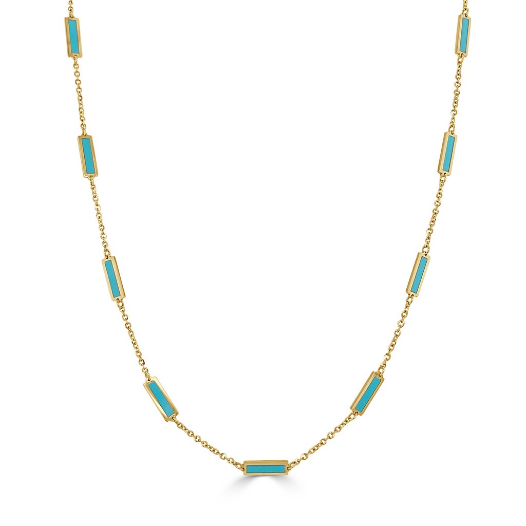 14KT Yellow Gold Turquoise Bar Necklace Gillespie Fine Jewelers