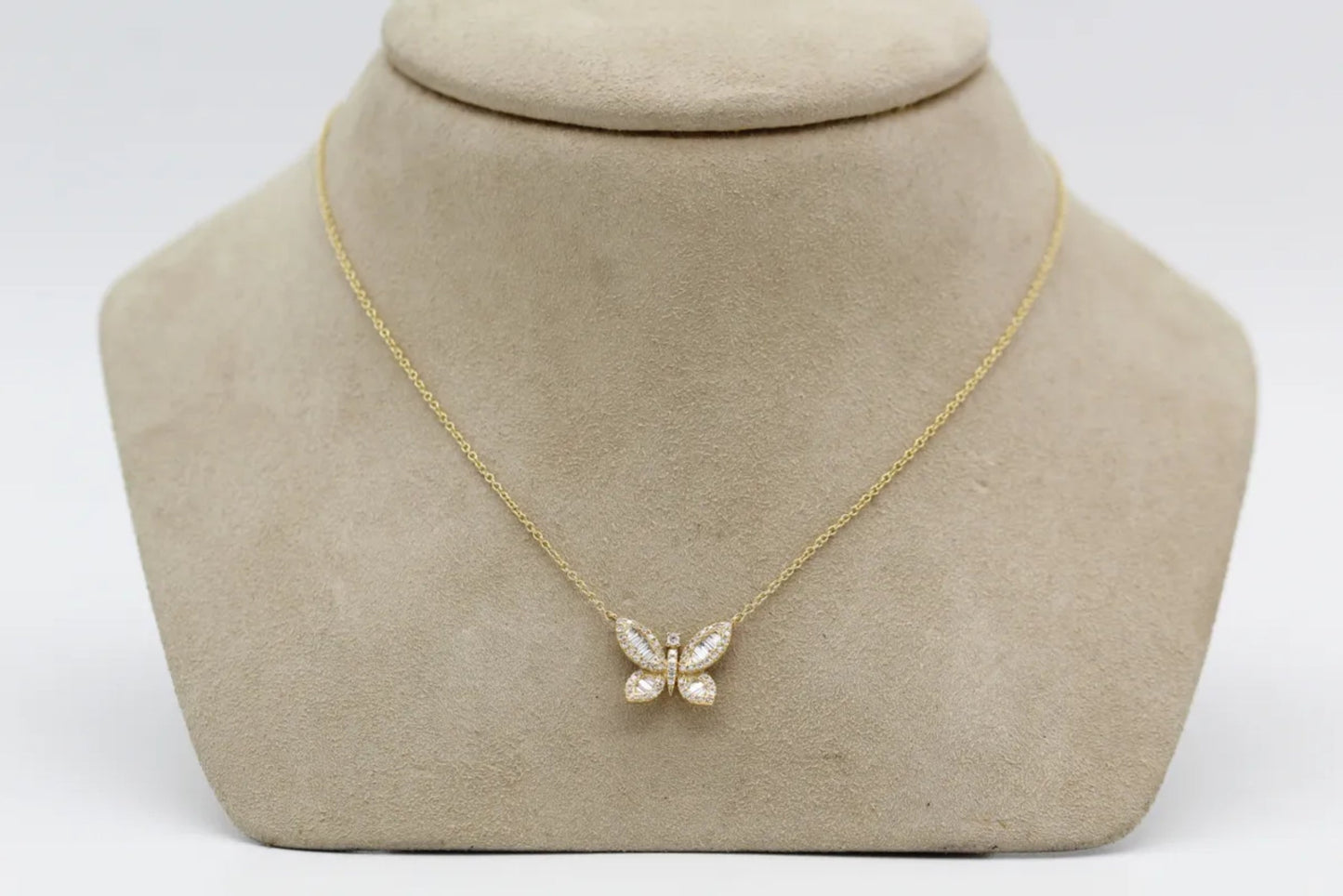 18KT White Gold Diamond Butterfly Mother of Pearl Necklace Gillespie Fine Jewelers