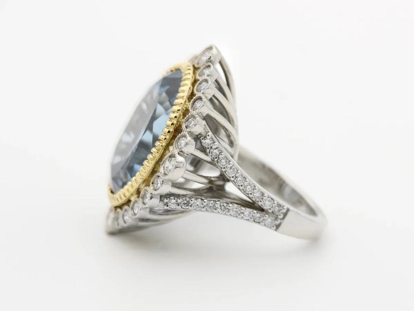 Blue Zircon and Diamond Two-tone Ring Gillespie Fine Jewelers