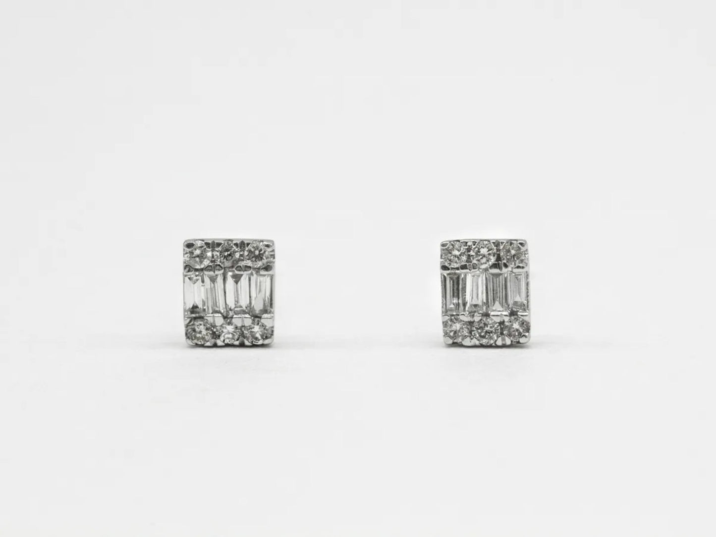 Tiny Baguette and Round Diamond Stud Earrings Gillespie Fine Jewelers