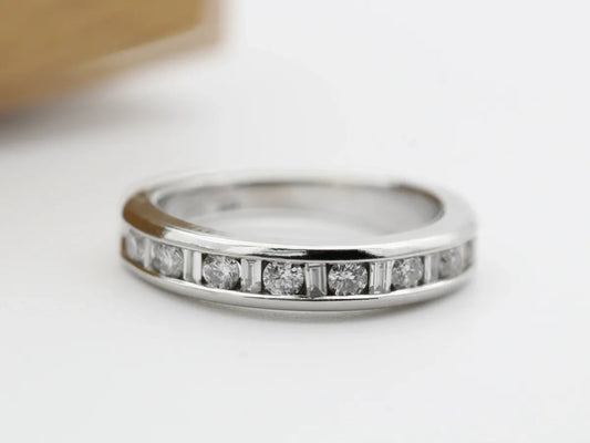 White Gold Channel Set Baguette and Round Diamond Band Gillespie Fine Jewelers