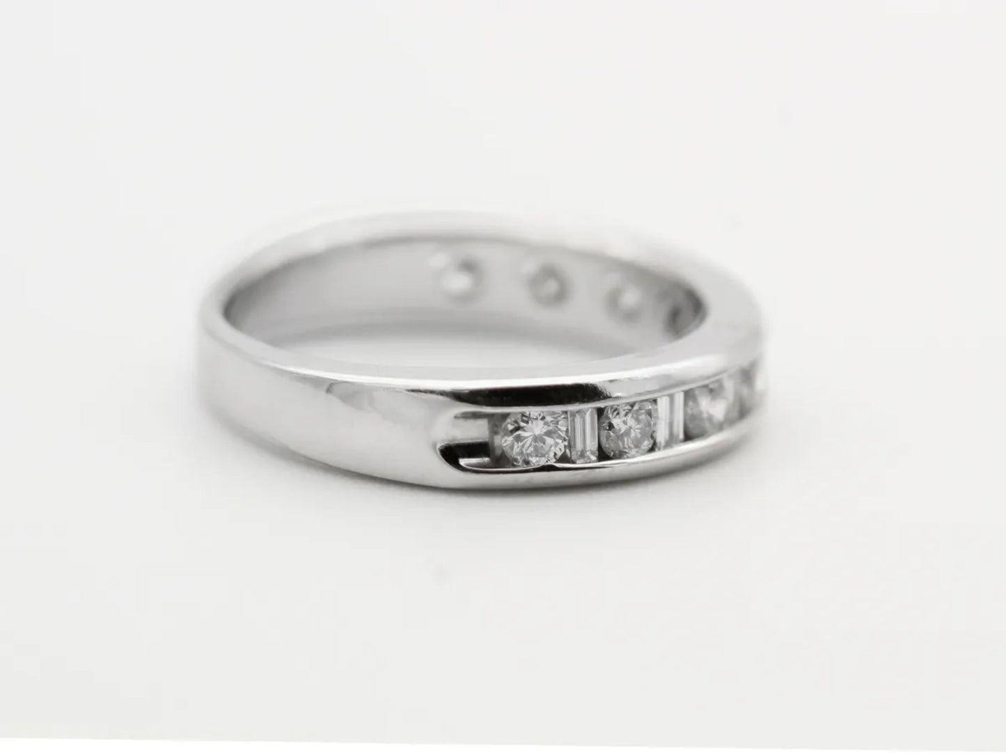 White Gold Channel Set Baguette and Round Diamond Band Gillespie Fine Jewelers