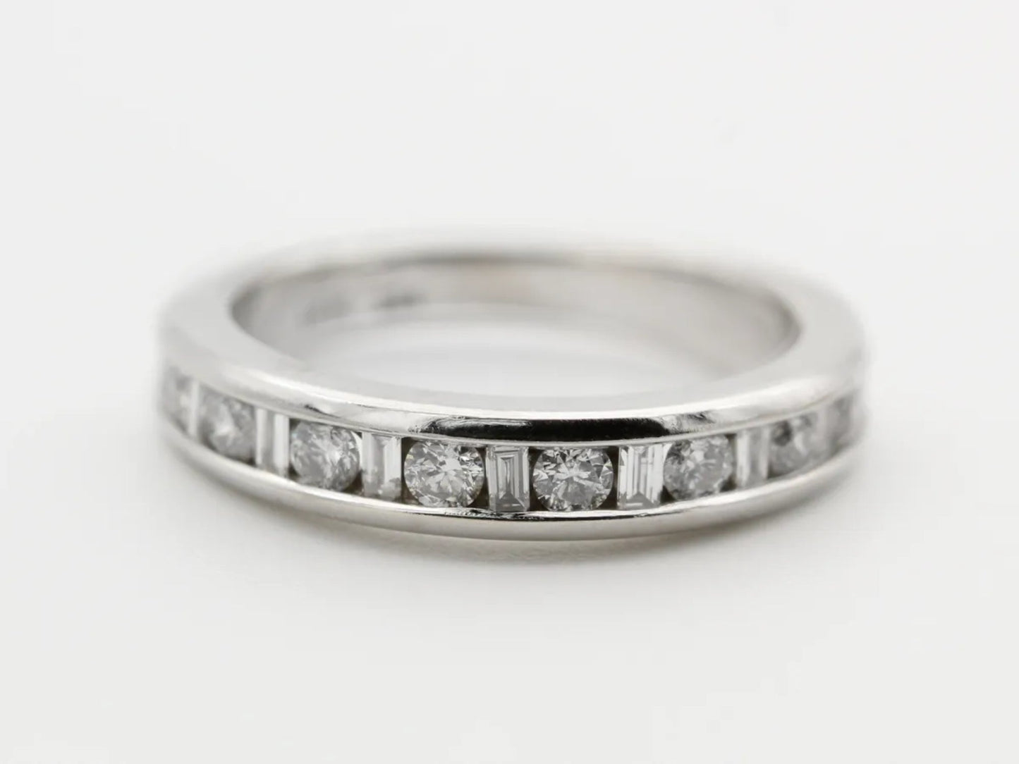 White Gold Channel Set Baguette and Round Diamond Band Gillespie Fine Jewelers
