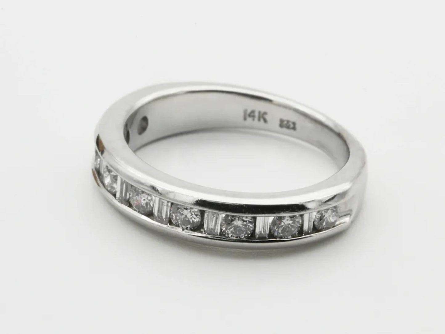 White Gold Channel Set Baguette and Round Diamond Band Gillespie Fine Jewelers