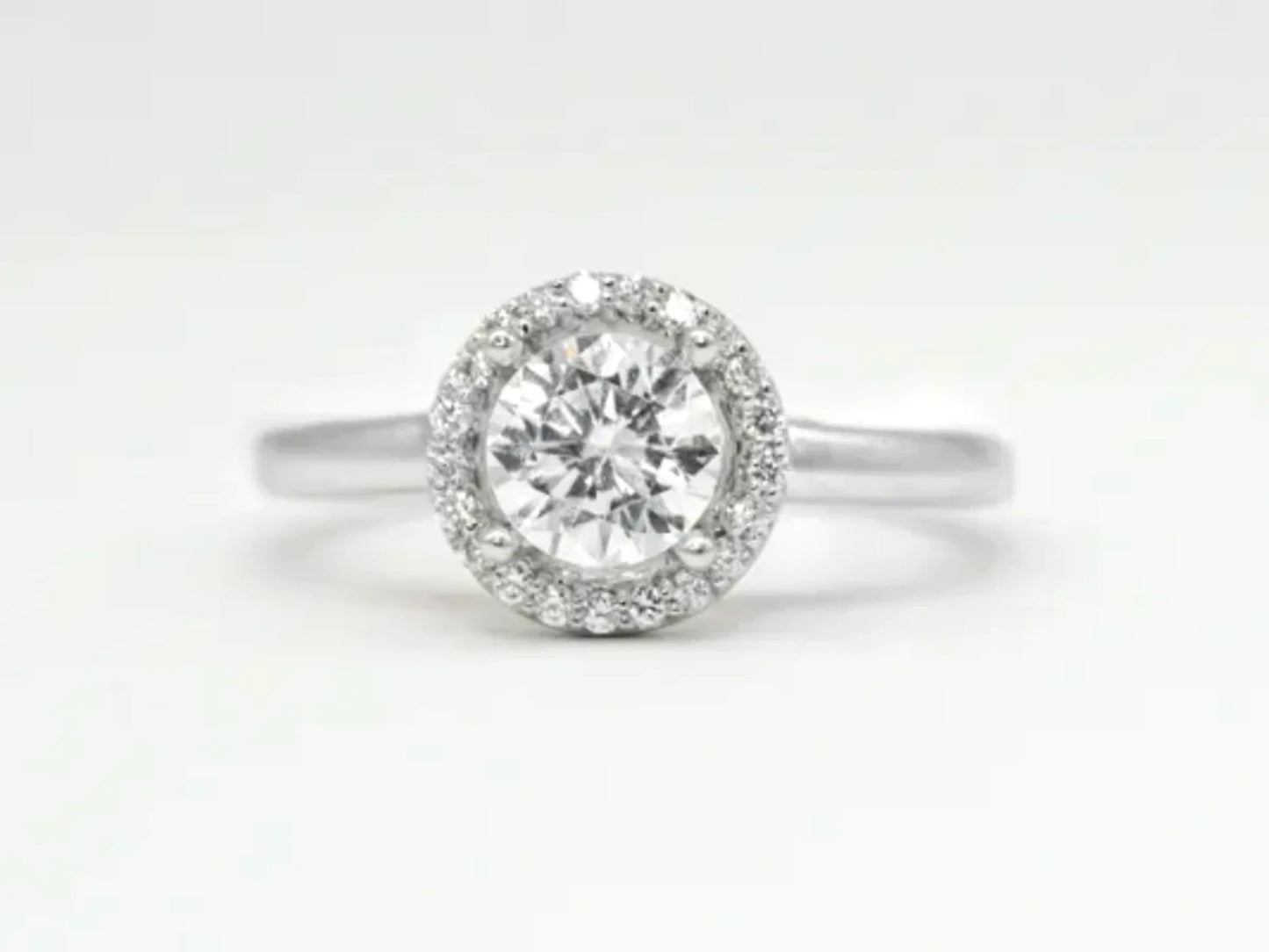 White Gold Diamond Halo with Plain Shank Engagement Ring Gillespie Fine Jewelers