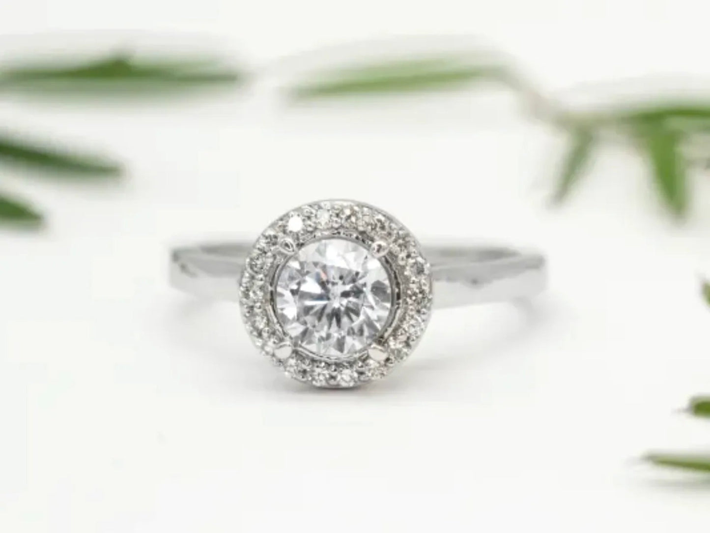 White Gold Diamond Halo with Plain Shank Engagement Ring Gillespie Fine Jewelers