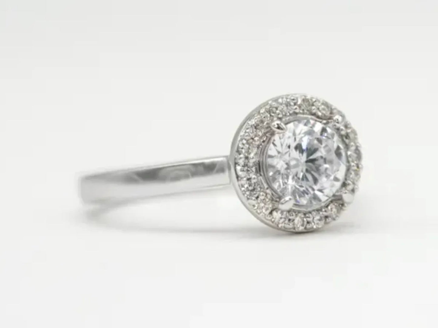 White Gold Diamond Halo with Plain Shank Engagement Ring Gillespie Fine Jewelers