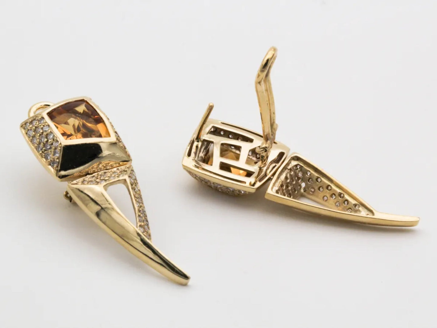 Yellow Gold Citrine Pave Diamond Earrings Gillespie Fine Jewelers