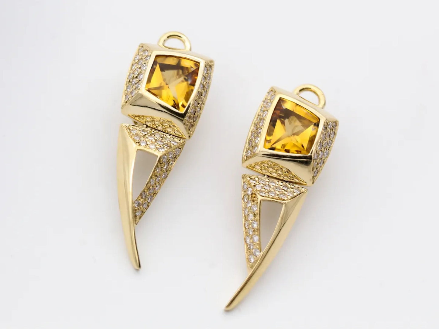 Yellow Gold Citrine Pave Diamond Earrings Gillespie Fine Jewelers