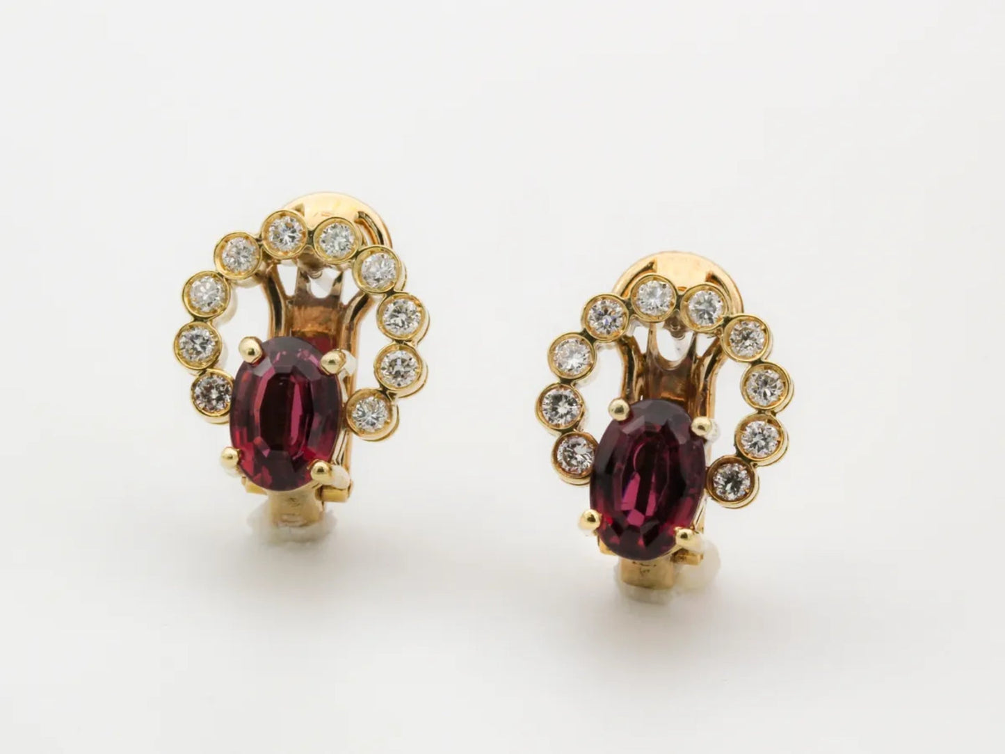 Yellow Gold Rhodolite Garnet and Diamond Earrings Gillespie Fine Jewelers