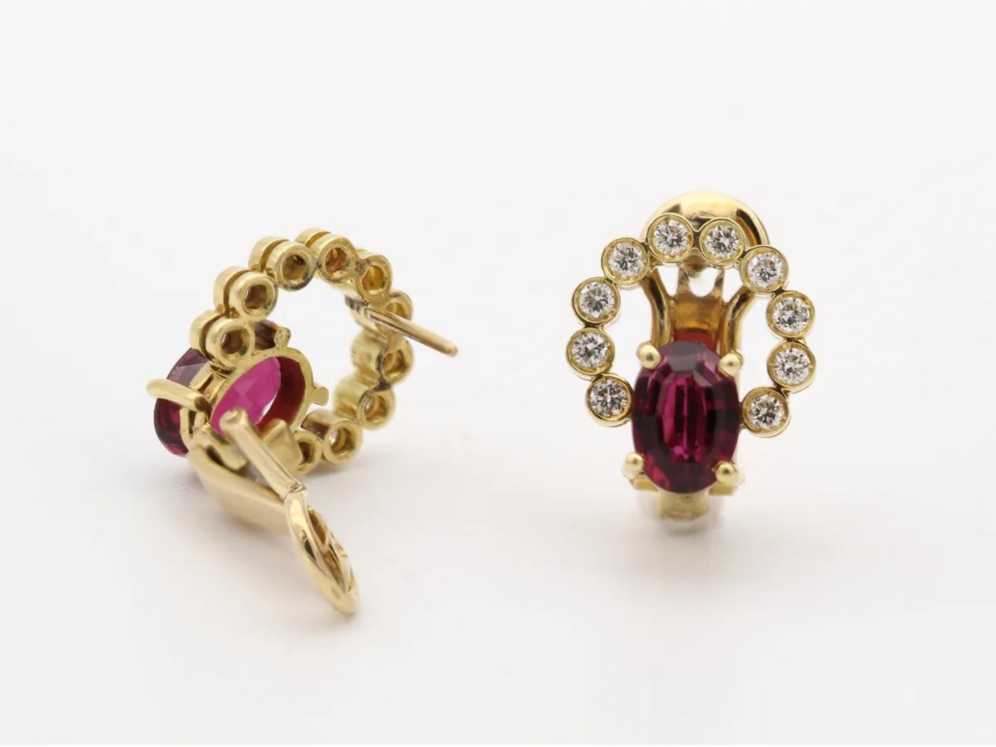 Yellow Gold Rhodolite Garnet and Diamond Earrings Gillespie Fine Jewelers