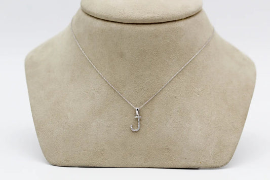 14KT White Gold Diamond 'J' Necklace Gillespie Fine Jewelers