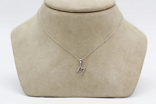 14KT White Gold Diamond 'M' Necklace Gillespie Fine Jewelers