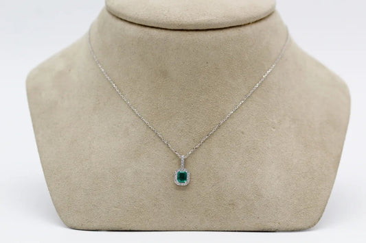 14KT White Gold Emerald and Diamond Necklace Gillespie Fine Jewelers