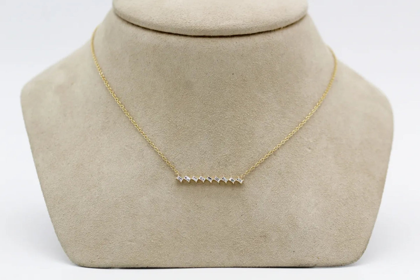 14KT Yellow Gold Diamond Baguette Bar Necklace Gillespie Fine Jewelers