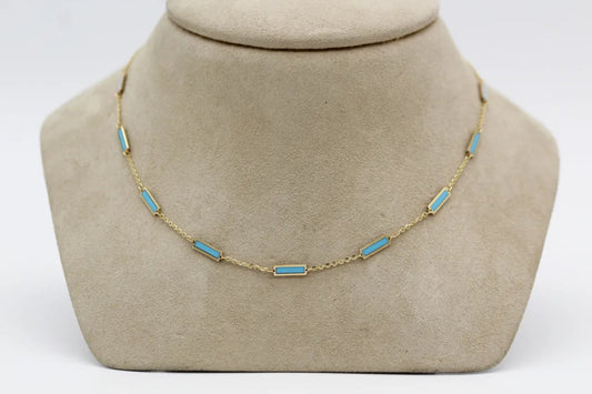 14KT Yellow Gold Turquoise Bar Necklace Gillespie Fine Jewelers