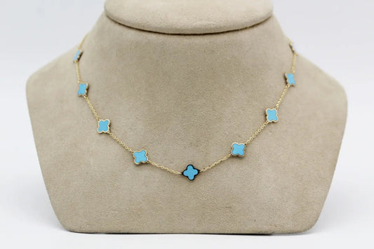 14KT Yellow Gold Turquoise Clover Necklace Gillespie Fine Jewelers