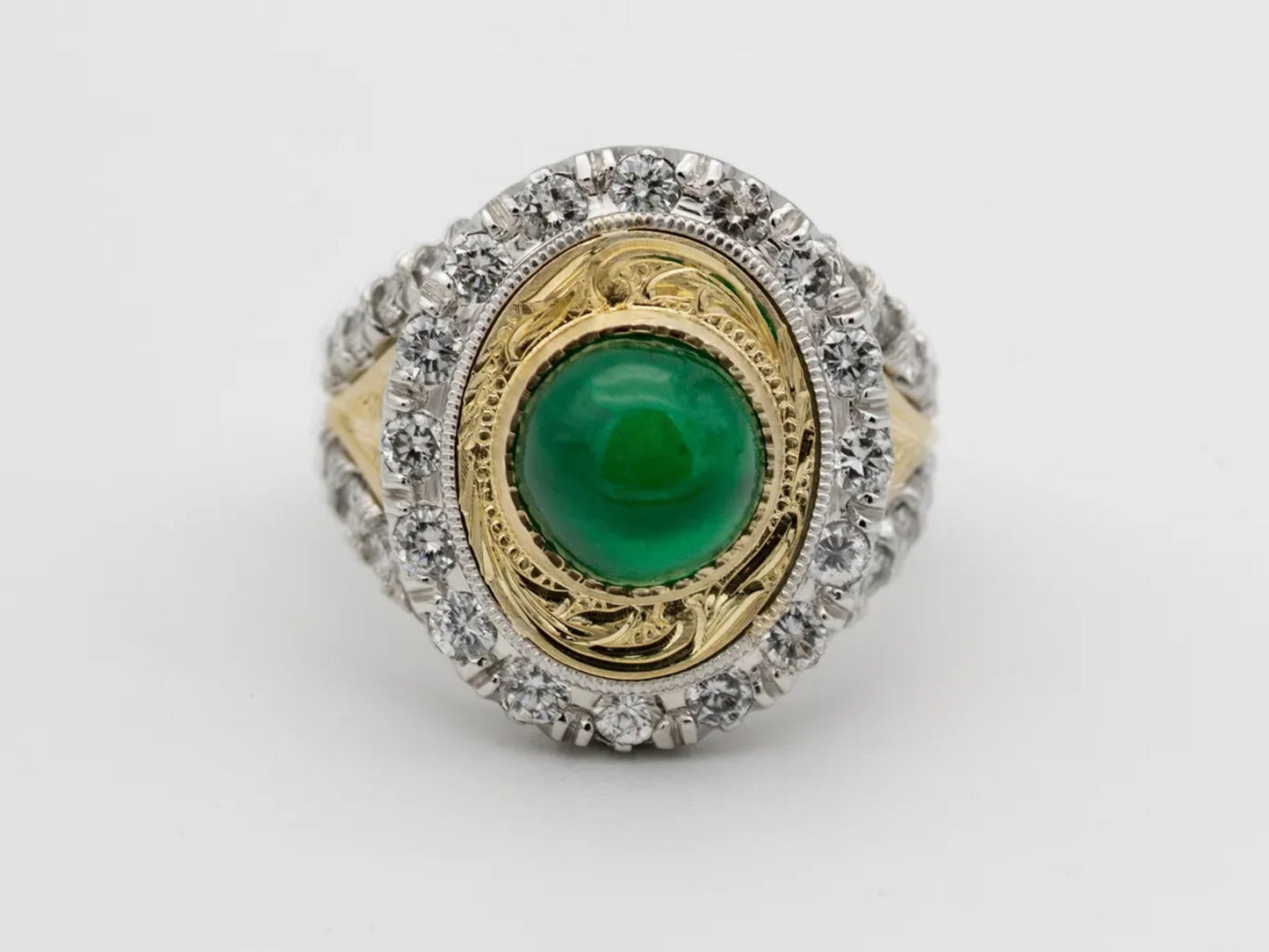 Platinum & 18K yellow gold Emerald Ring Gillespie Fine Jewelers