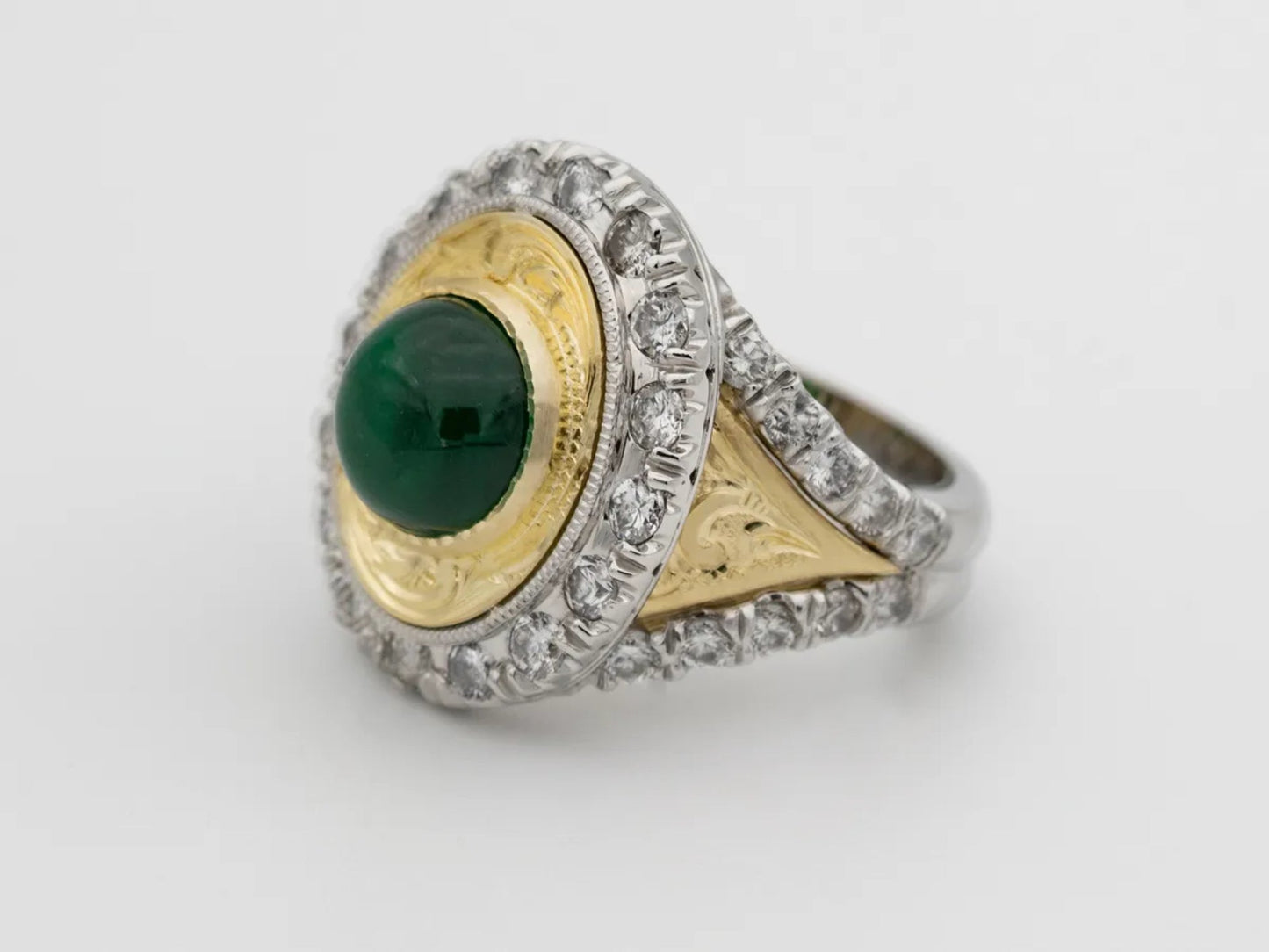 Platinum & 18K yellow gold Emerald Ring Gillespie Fine Jewelers