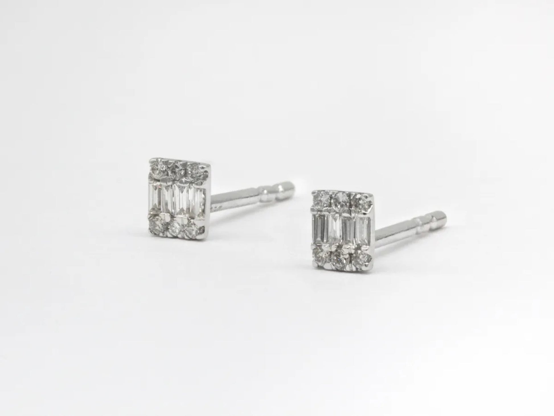 Tiny Baguette and Round Diamond Stud Earrings Gillespie Fine Jewelers