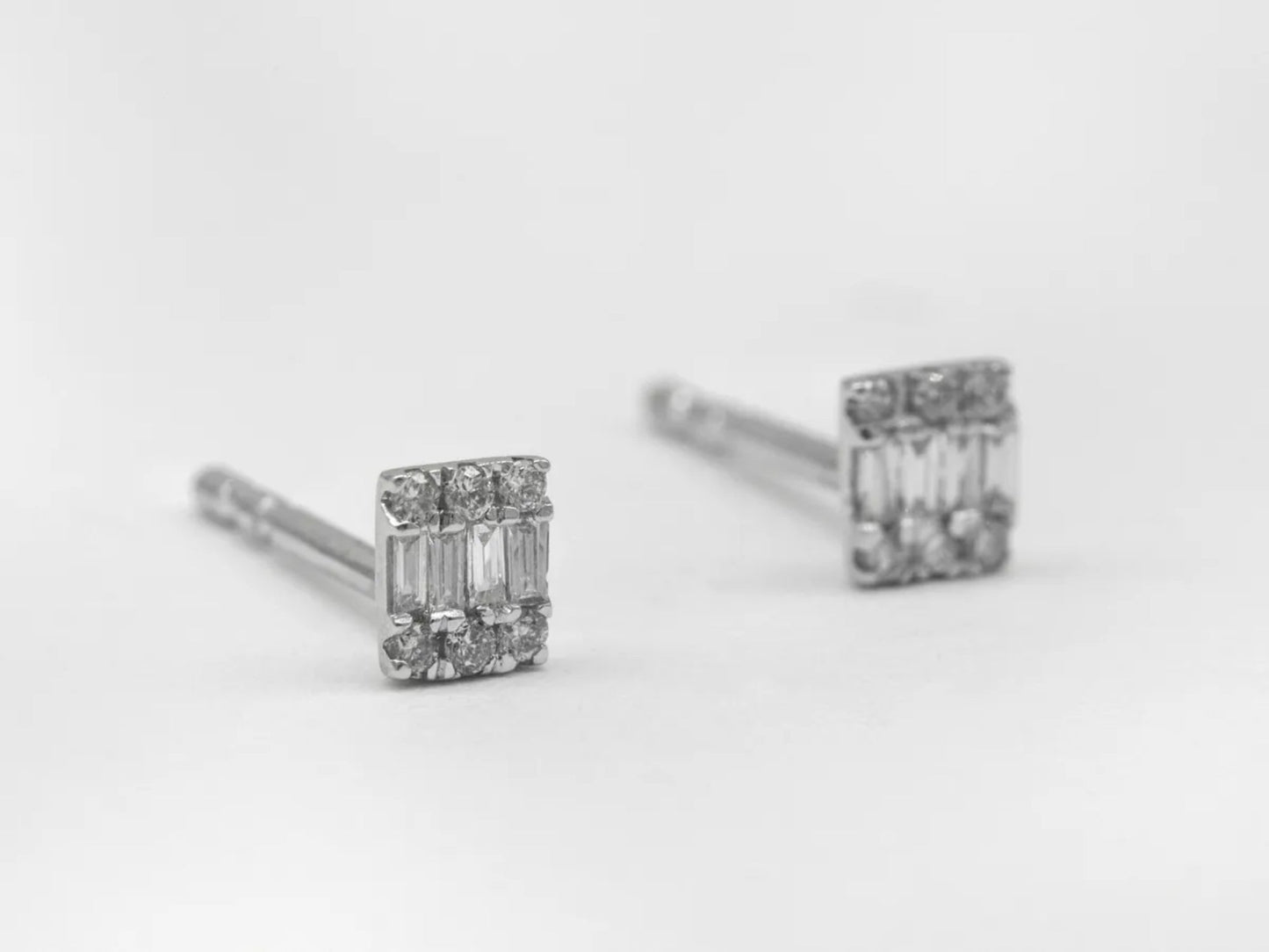 Tiny Baguette and Round Diamond Stud Earrings Gillespie Fine Jewelers